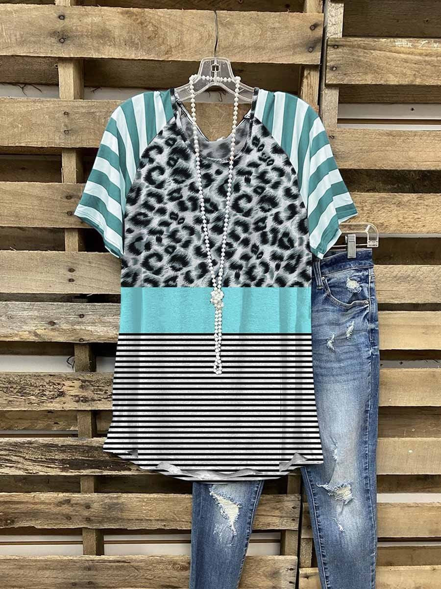 Women Leopard Printed Neck Casual Shirts Top