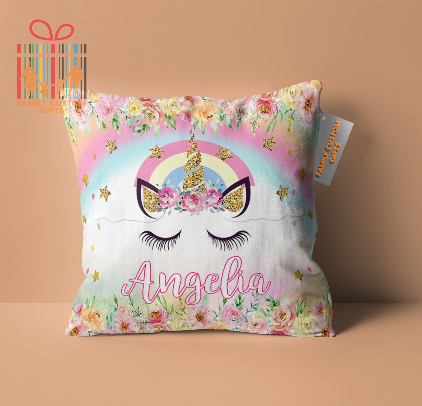 Customized Pillow Cute Flower Unicorn Printing Personalized Gift Pillow – Gift for Girls – Canvas Pillow