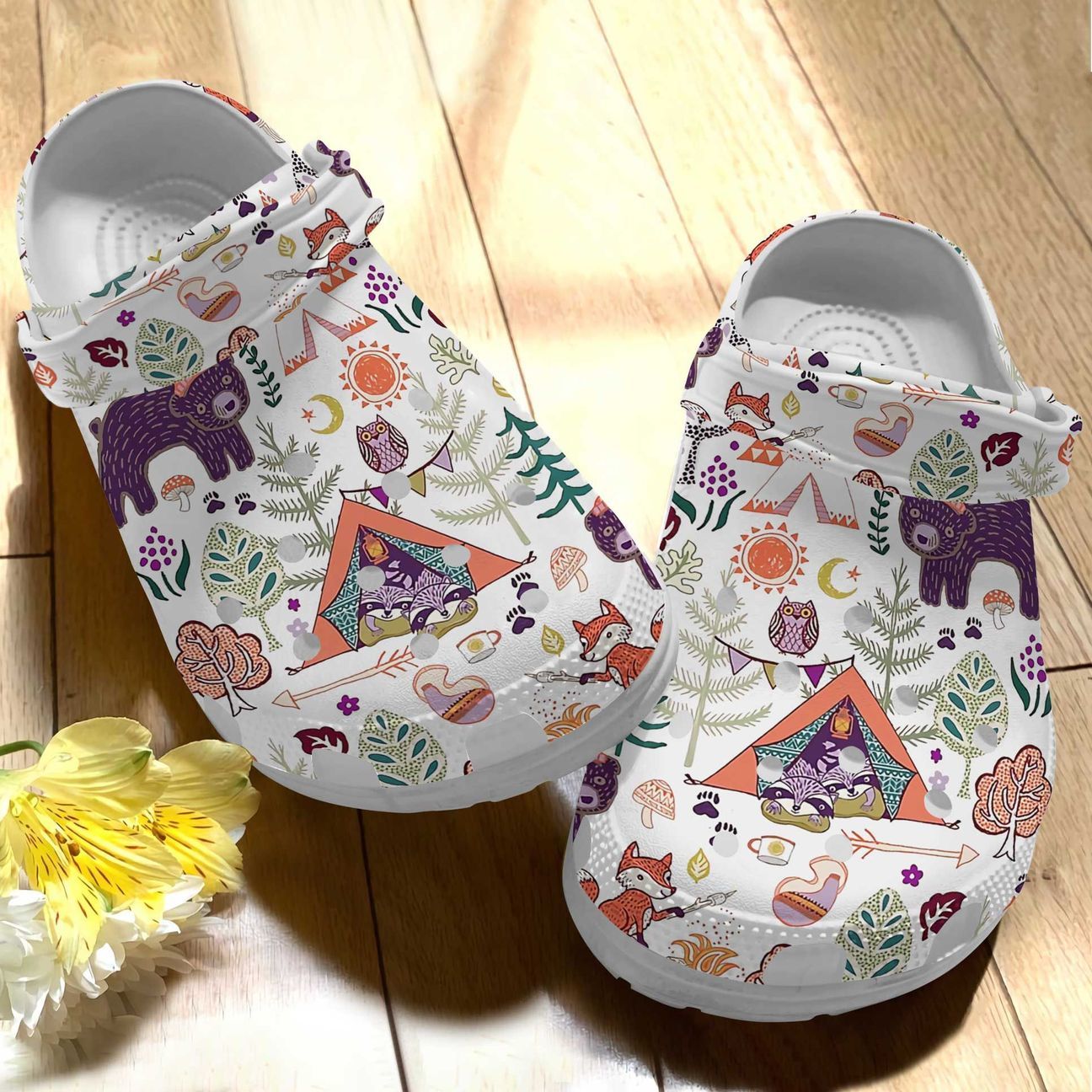 Camping Personalized Clog, Custom Name, Text Woodland Animal, Fashion Style For Women, Men, Kid, Print 3D