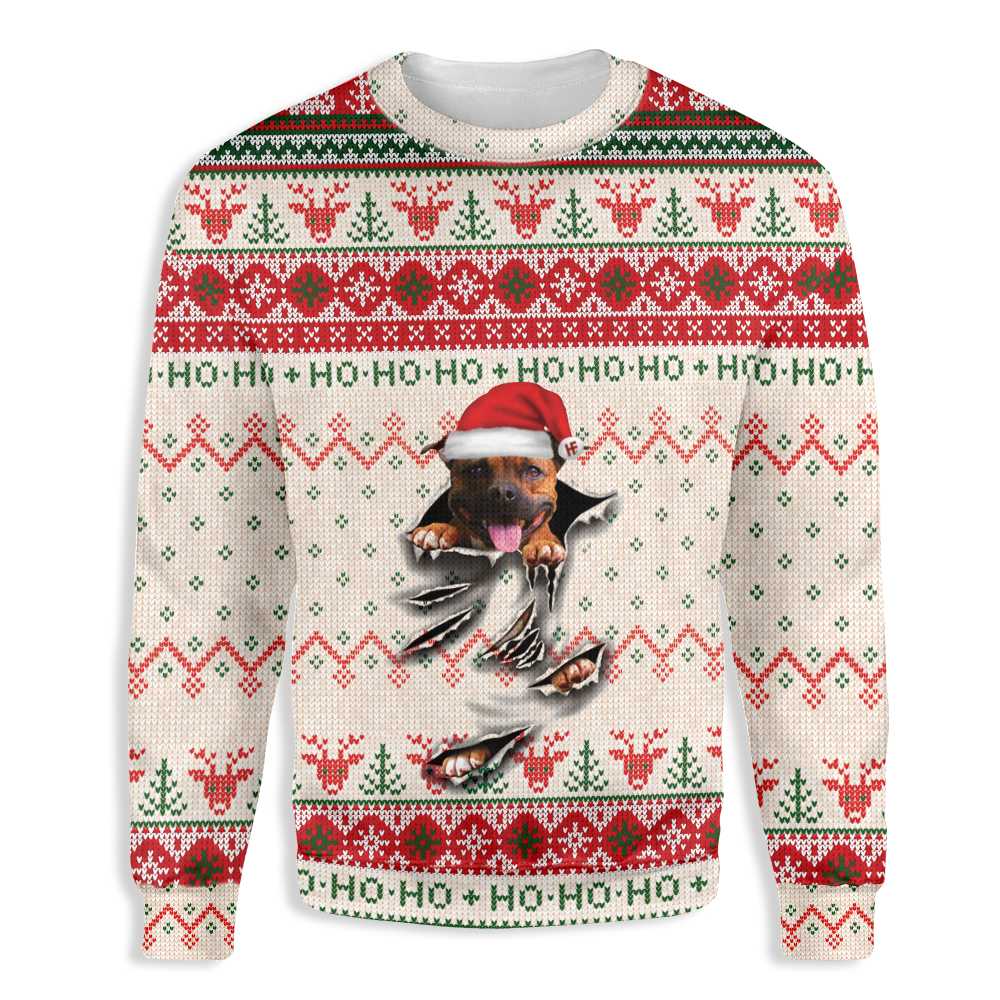 Staffordshire Bull Terrier Unisex Ugly Christmas Sweater, All Over Print Sweatshirt