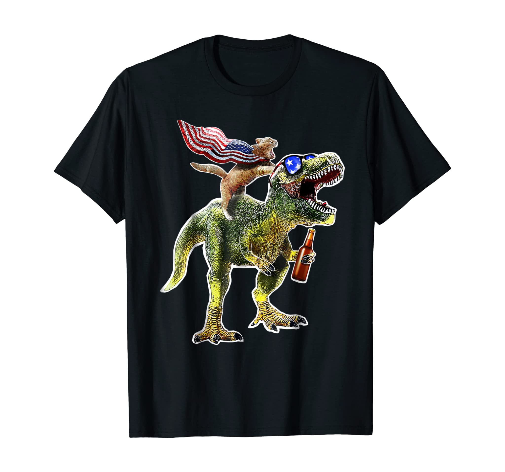 Dinosaur T Rex Beer Cat 4th of July American Flag Shirt