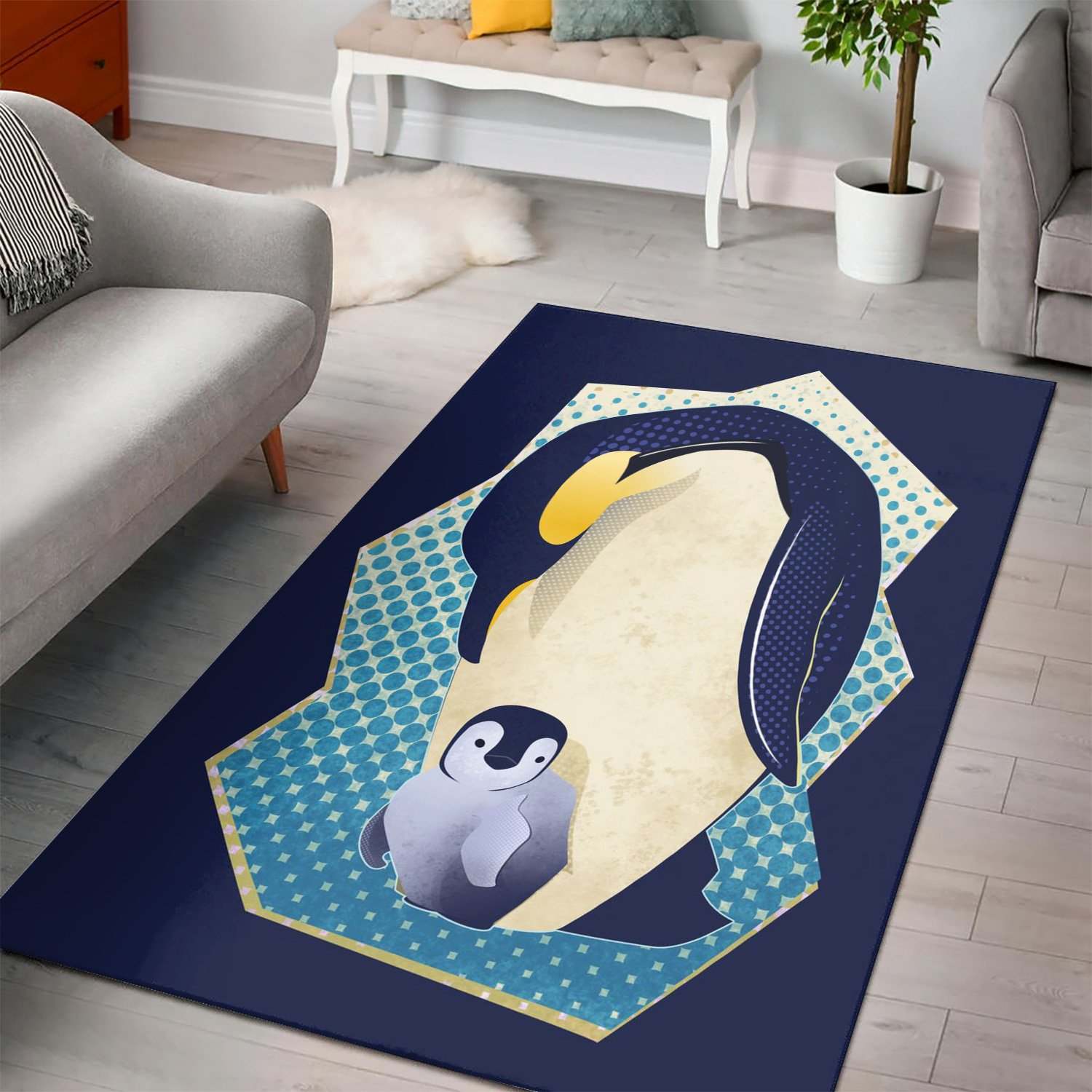 Emperor Penguin Family 1 Area Rug Carpet Bedroom US Gift Decor