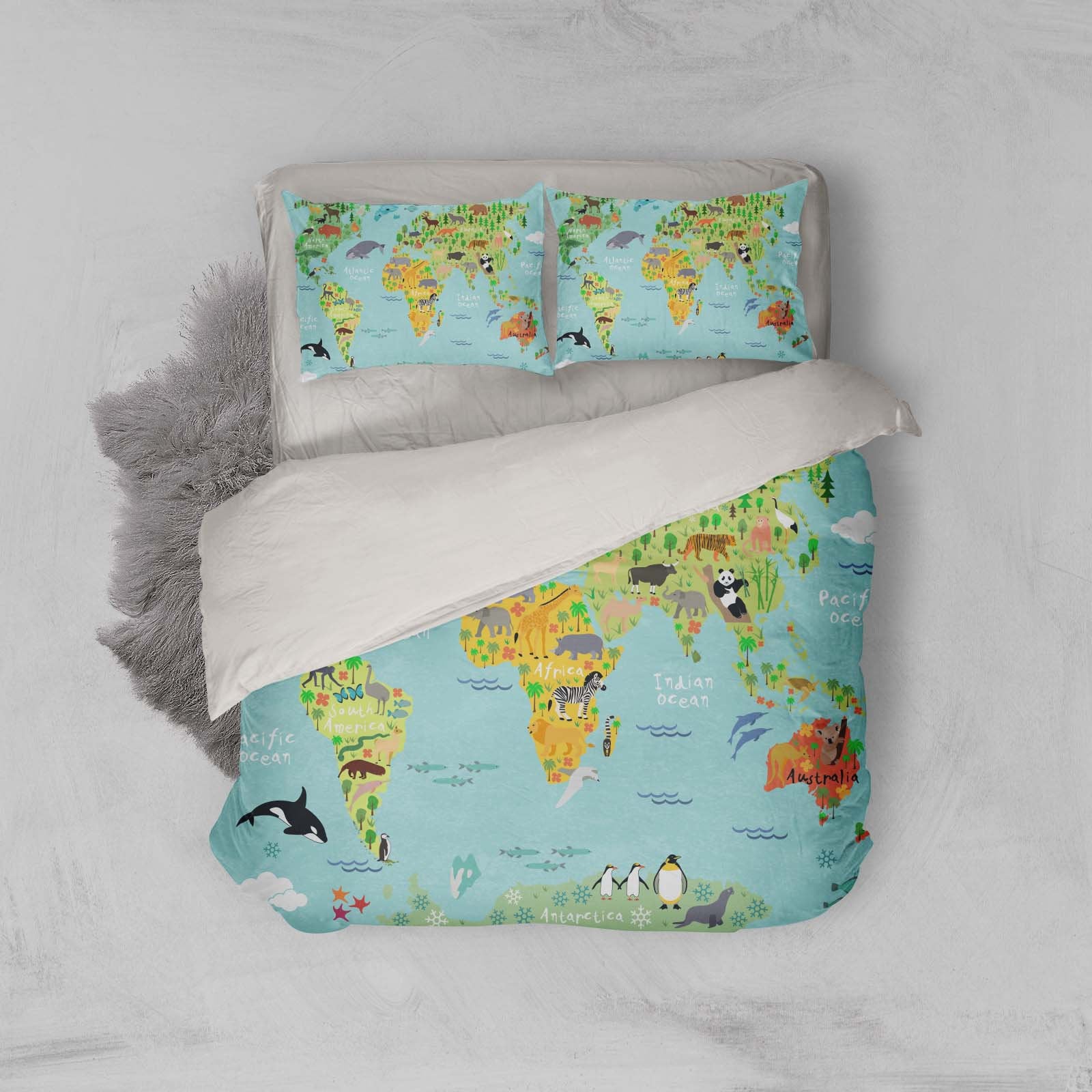 3D Cartoon, Animal, World Map Bedding Set Quilt Cover Quilt Duvet Cover ,Pillowcases Personalized  Bedding,Queen, King ,Full, Double 3 Pcs