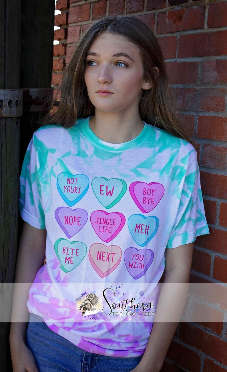 Anti Valentines Funny Candy Hearts Bleached Tshirt For Him, Her, Boyfriend, Girlfriend, Wife, Husband Valentines Day Gift