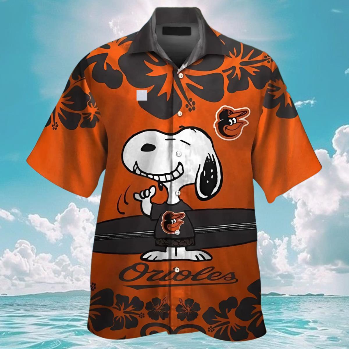 Orioles Hawaiian Shirts Skateboard Snoopy Print