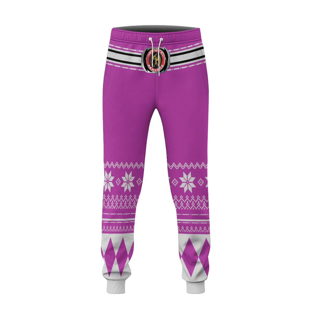 3D Pink Mighty Morphin Power Ranger Ugly Christmas Custom Sweatpants