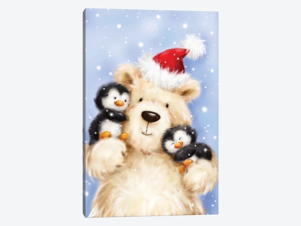 Polar Bear With Penguins Canvas Poster 8″x12″ 12×18″ 18″x26″ 24″x36″ 30″x45″