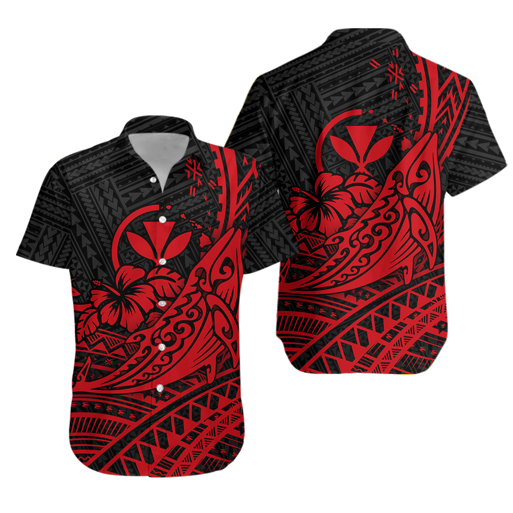 Hawaii Humpback Whale With Hibiscus Tribal Red Hawaiian Shirt – Lt12