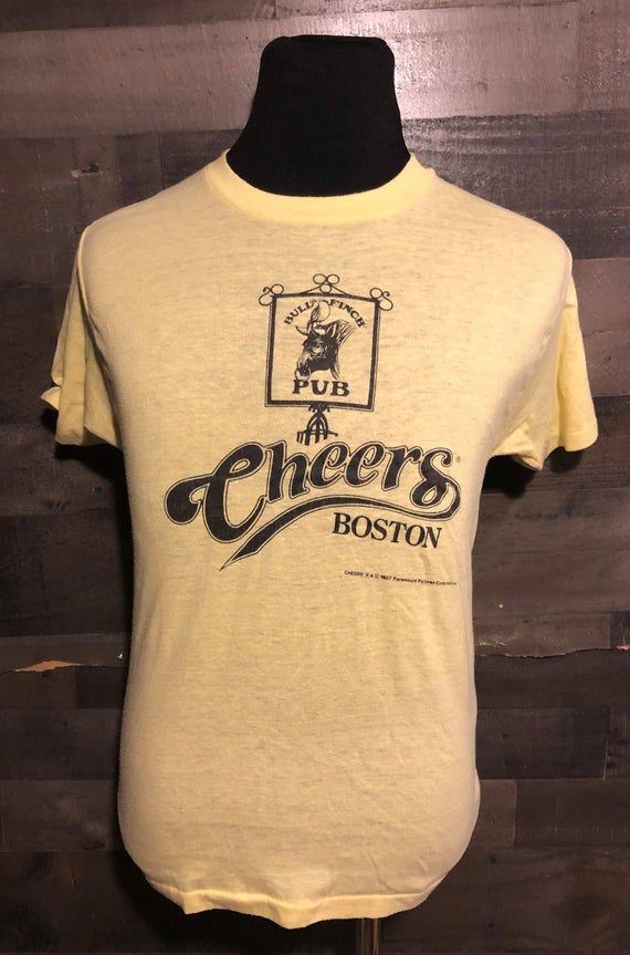 Vintage Cheers Boston Tv Show Bull And Fitch Bar Yellow 1980S 80S Shirt Vintage Boston New England Shirt