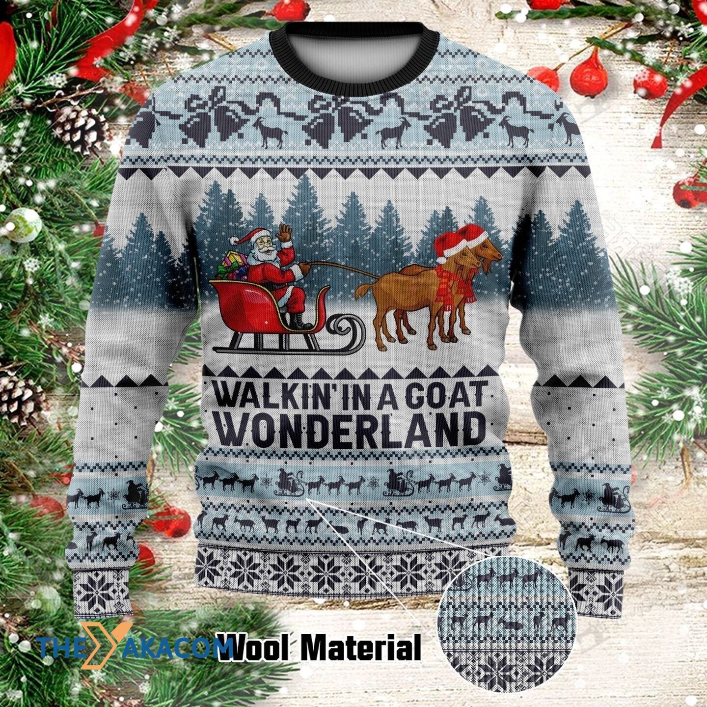 Santa Claus And Goats Gift For Christmas Ugly Christmas Sweater