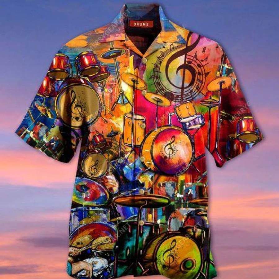 Colorful Drum Music Art Hawaii Aloha Shirts Ha100344