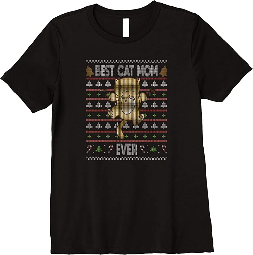 Womens Best Cat Mom Ever Cat Christmas Ugly Christmas Cats Premium T-Shirt