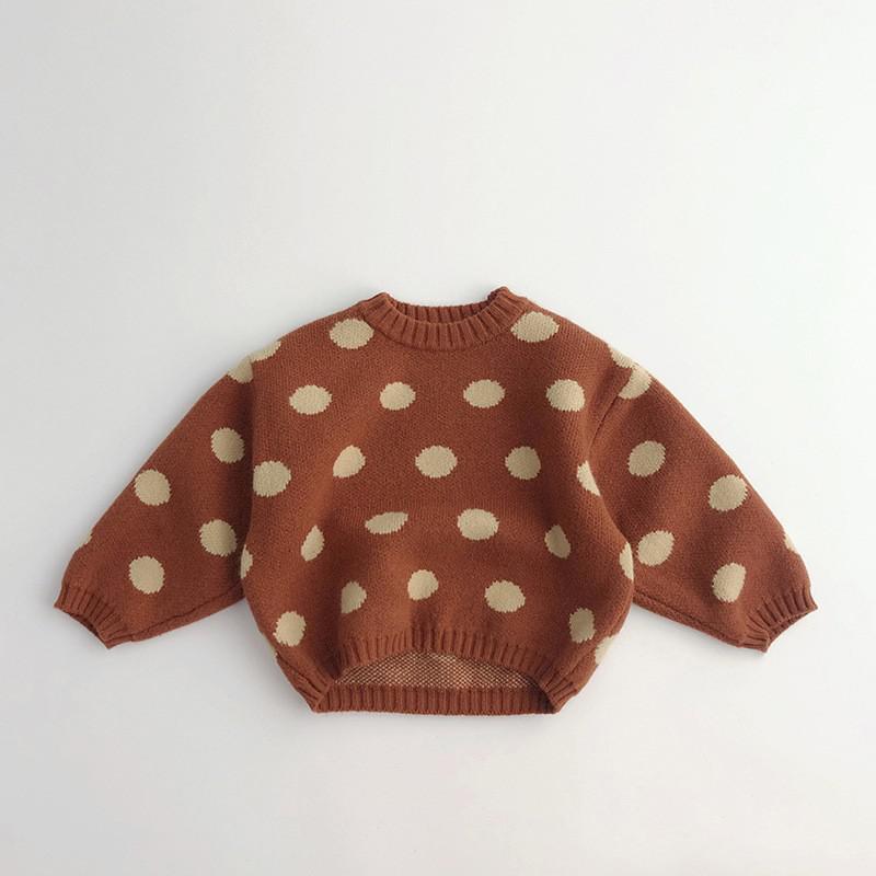 2022 Autumn Winter Kid Knitted Retro Dots Print Sweater Children Girl Pullover Long Sleeve Fashion Tops Boy Baby Cotton Sweaters alx