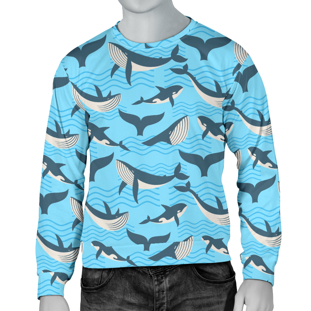 Whale Pattern Design Themed Print Men Long Sleeve Sweatshirt