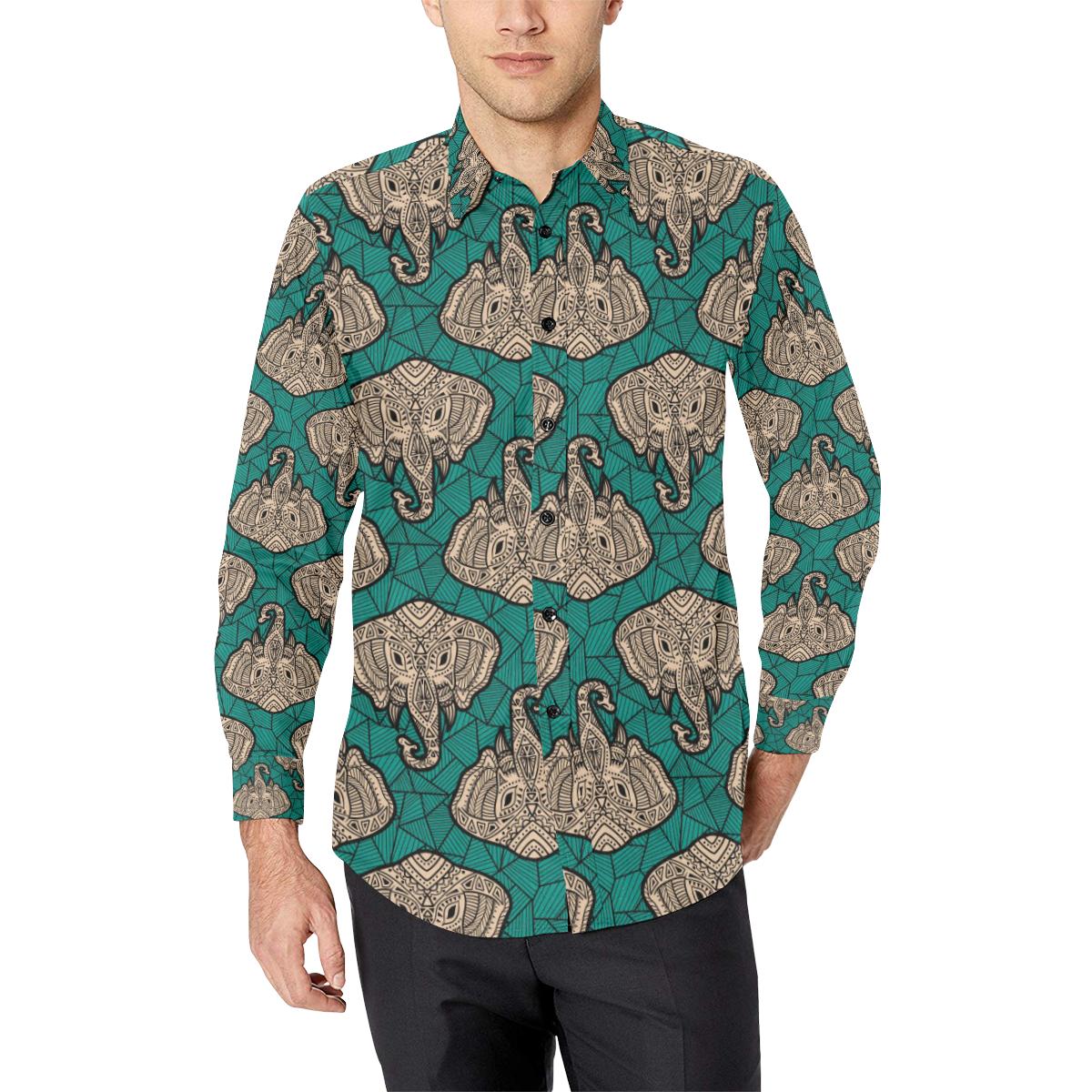 Boho Head Elephant Long Sleeve Dress Shirt