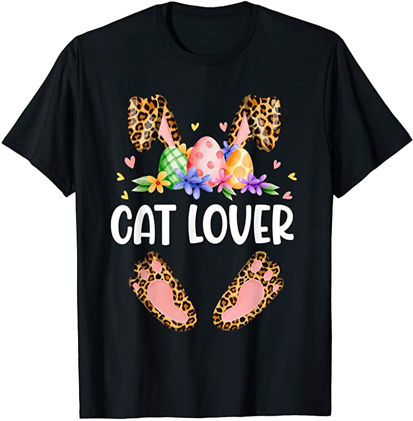 Leopard Cat Lover Cat Mom Bunny Easter Day Eggs Huting T-Shirt