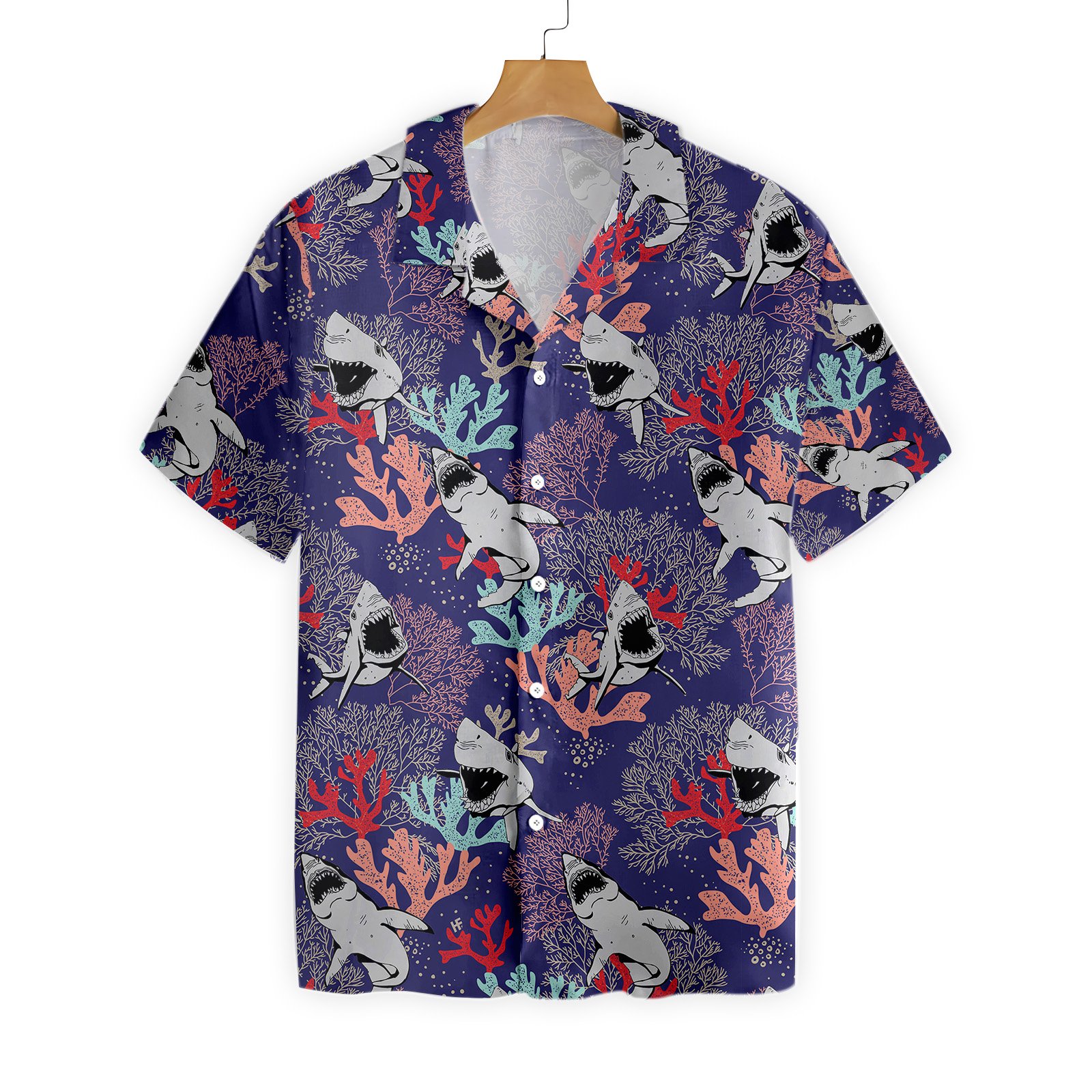 Blue Ocean Coral Sharks Hawaiian Shirt