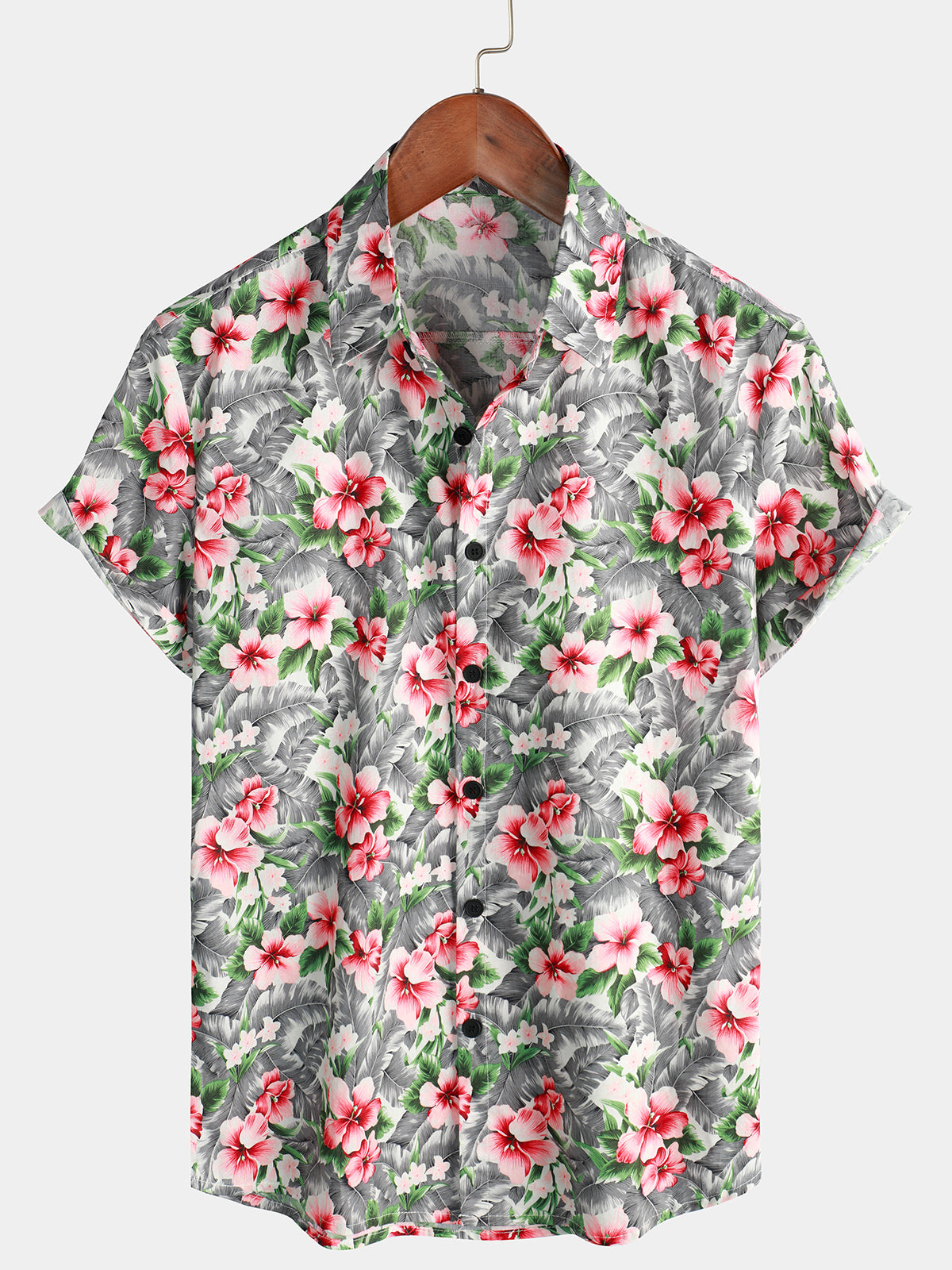 Pink Floral Print Beach Resort Holiday Top Cotton Aloha Short Sleeve Hawaii Shirt Ha99756