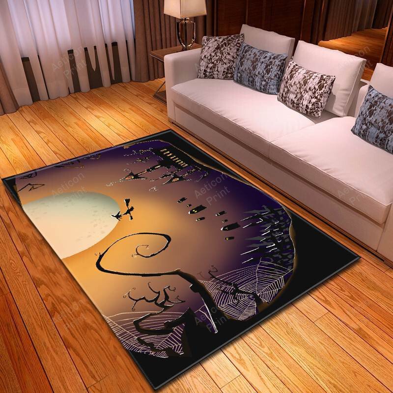 Halloween The Witch Flying At Mid Night Full Moon Carpet Living Room Area Rug Carpet Vintage Home Decor Gift Ideas