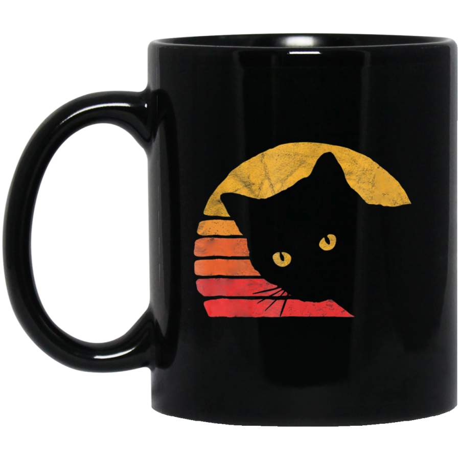 Vintage Eighties Style Cat Mug – Retro Distressed Design 11 oz 15 oz Black Mug