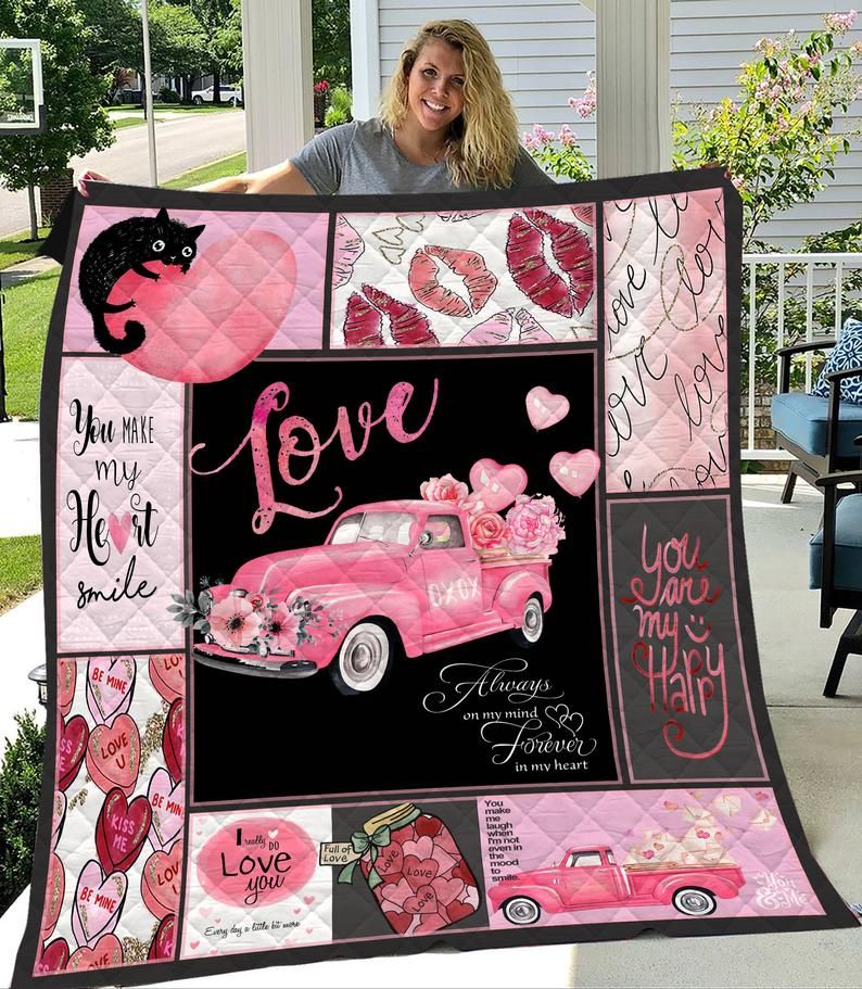 Love Car You Are My Heart Smile Christmas Fleece Quilt Blanket Personalized Customized Home Bedroom Decor Gift