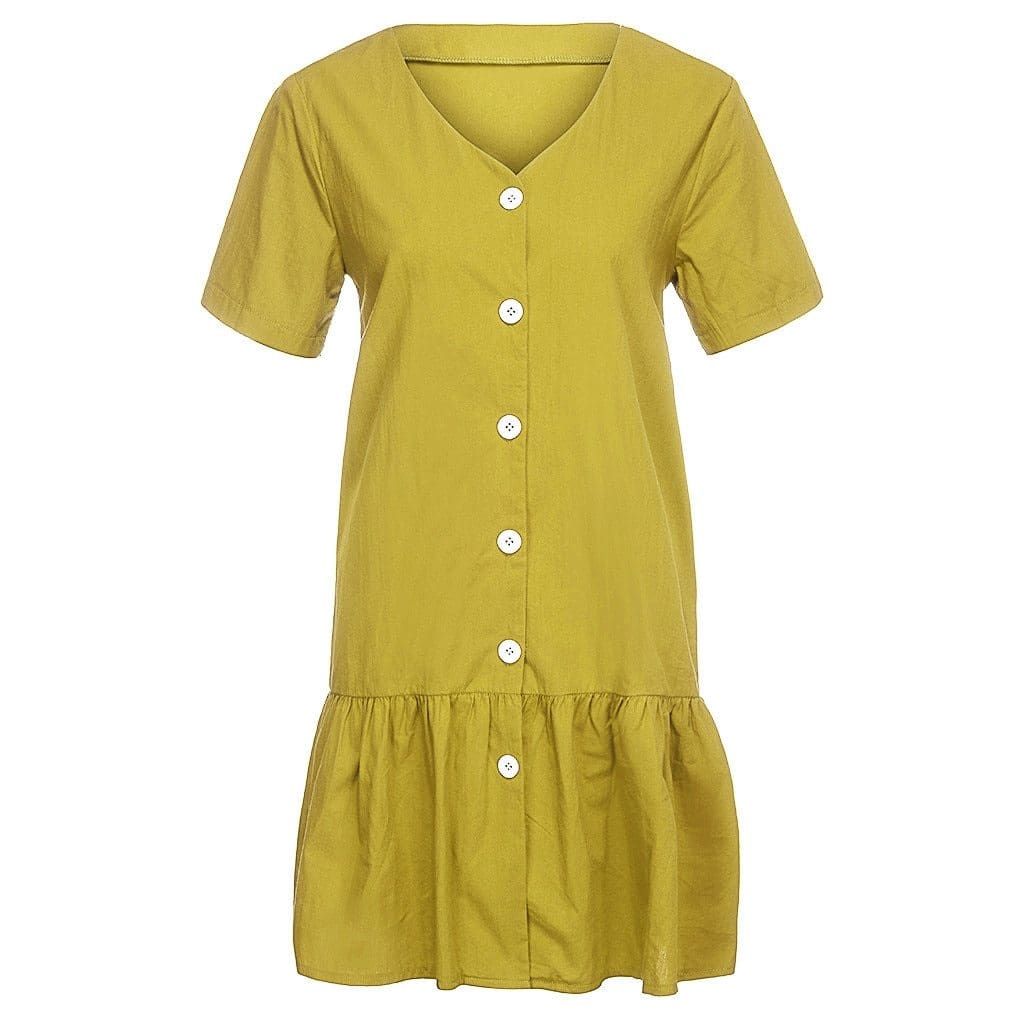 Office Casual Womens Dresses V-Neck Short Sleeve Buttons Sundress