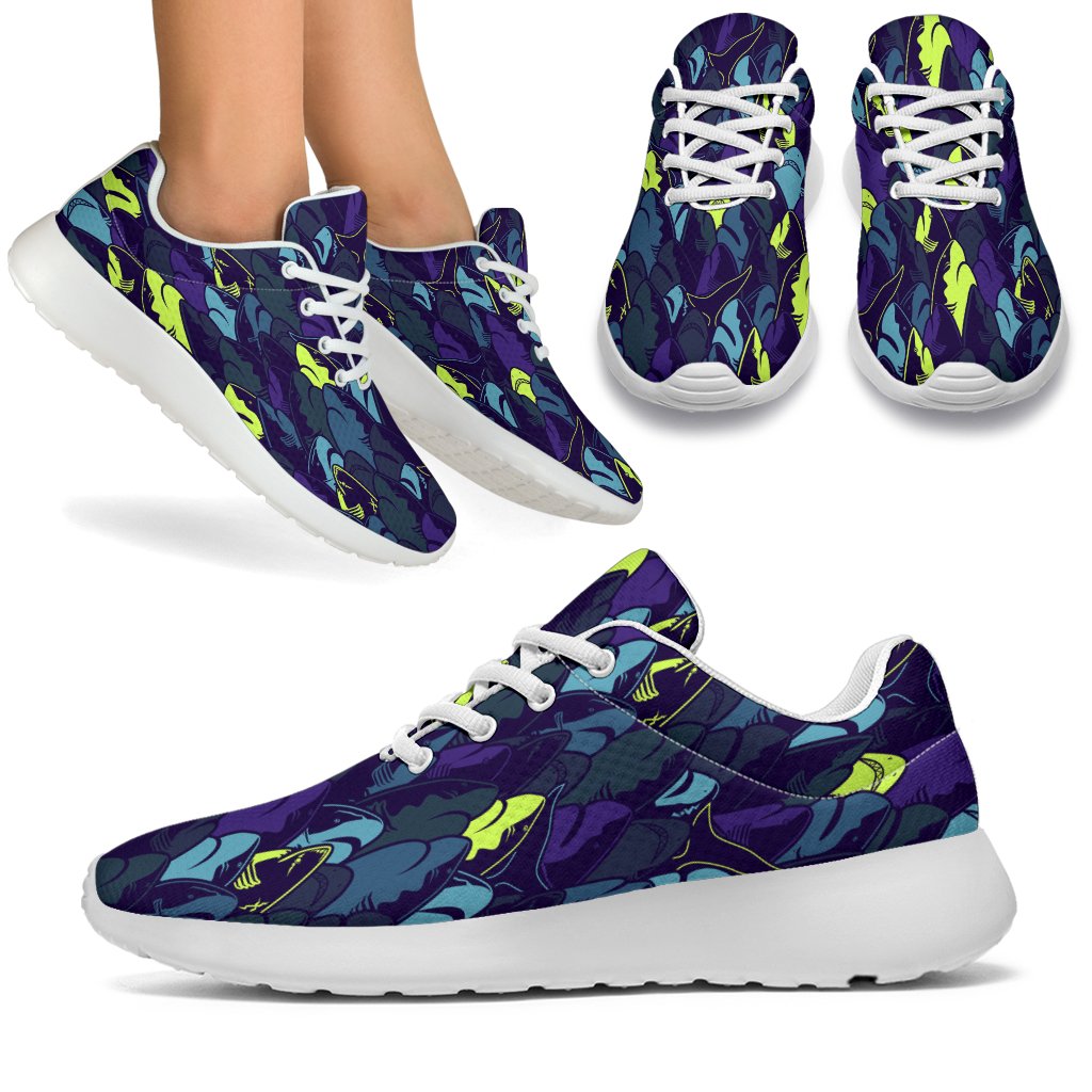 Shark Neon Color Print Sport Sneakers White