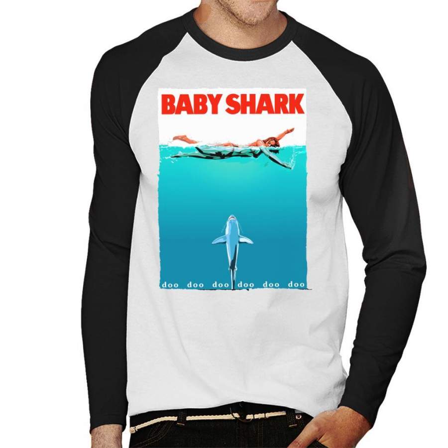 Baby Shark Jaws Parody Men’s Baseball Long Sleeved T-Shirt