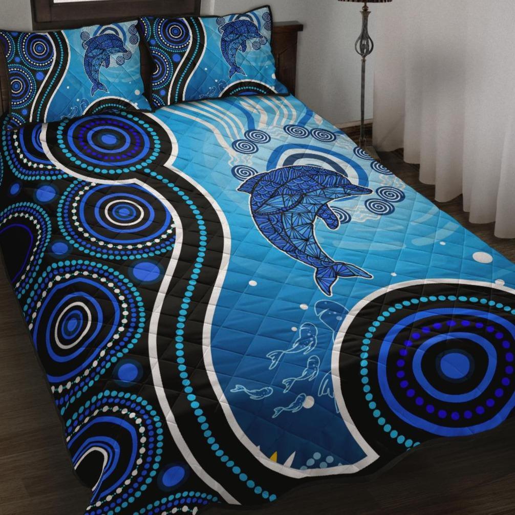 Aboriginal Quilt Bed Set – Dolphin And Aboriginal Dot Patterns