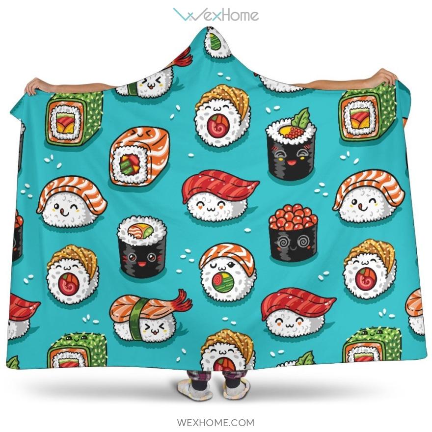 Cute Sushi Pattern Hooded Blanket