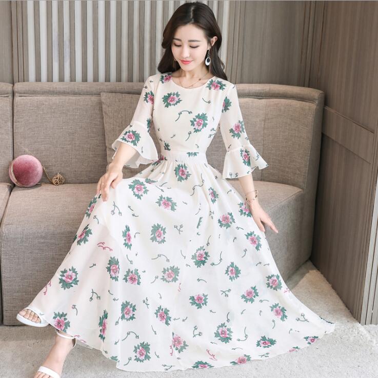 Women Plus Size Summer Dress Long Chiffon Sunflower Dress Temperament Printed Long Dress Short-sleeved Beach Dress E211 alx