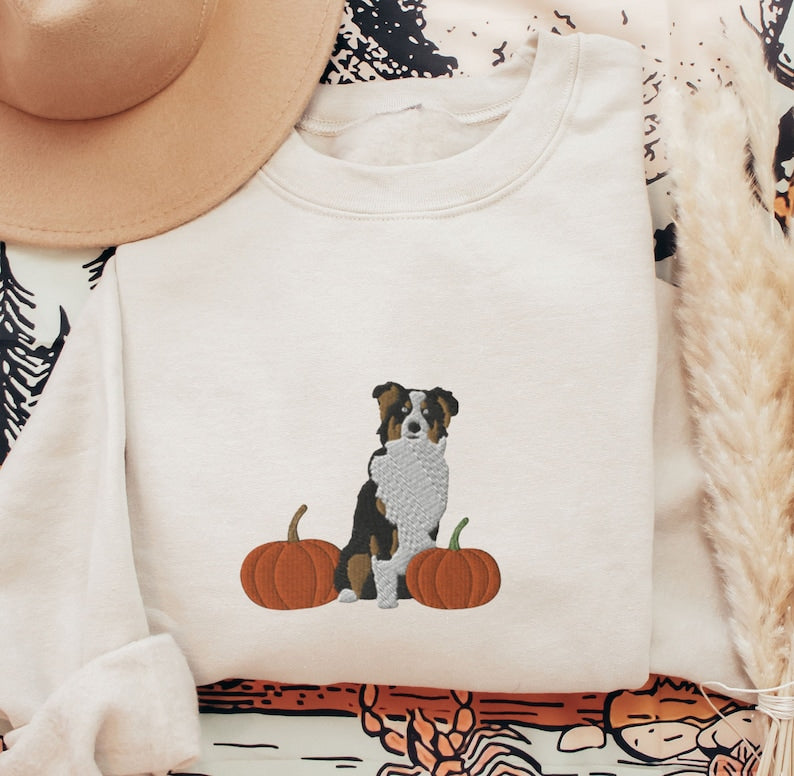 Dog With Pumpkins Halloween Embroidered Sweatshirt 2D Crewneck Sweatshirt All Over Print Sweatshirt For Women Sweatshirt For Men Sws3145