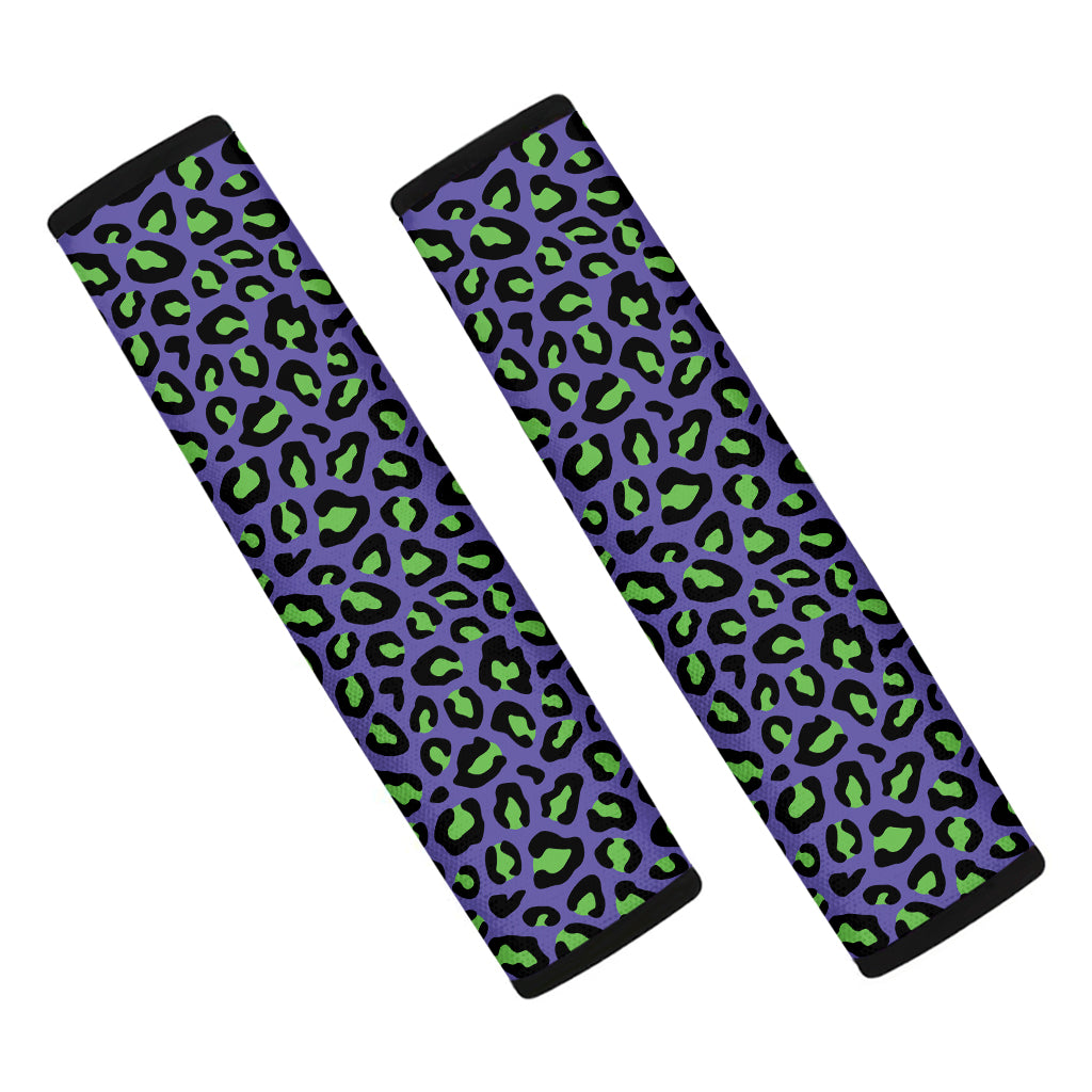 Purple And Green Leopard Pattern Print Car Seat Belt Covers