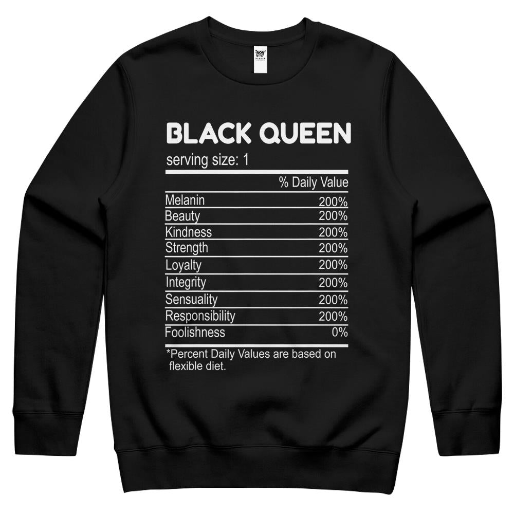 Nutritional Facts Shirt, Nutritional Facts Crewneck Sweatshirt, Black Queen Nutrition Facts, Black Queen Nutritional Facts Black History Month Funny Gift Crewneck Sweatshirt