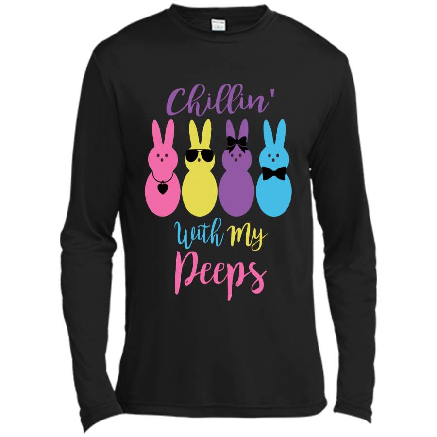 Chillin With My Peeps Easter Bunny Funny T-Shirt for Kids Long Sleeve Moisture Absorbing Shirt