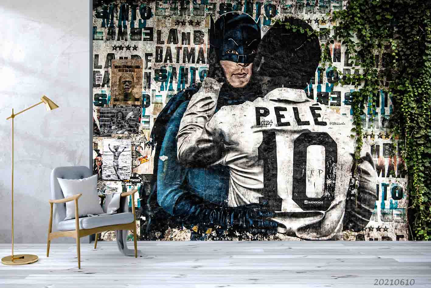 3D Hand-Painted Graffiti Pele Batman Wall Mural Wallpaper Sww1799