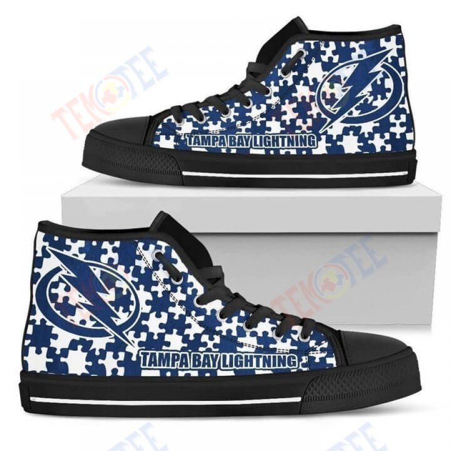 Mens Womens Puzzle Logo With Tampa Bay Lightning High Top Shoes TMT714