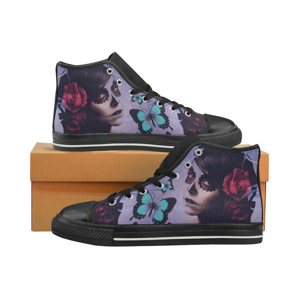 Sugar Skull Candy Black Men Classic High Top Canvas Shoes