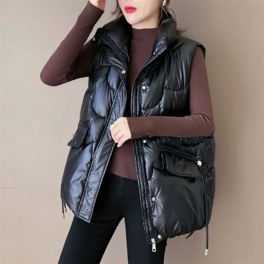 Women Stand Collar Women Stand Collar 2022 New Short Bright Color Cotton Padded Jacket Sleeveless Female Winter Waistcoat Coat V alx