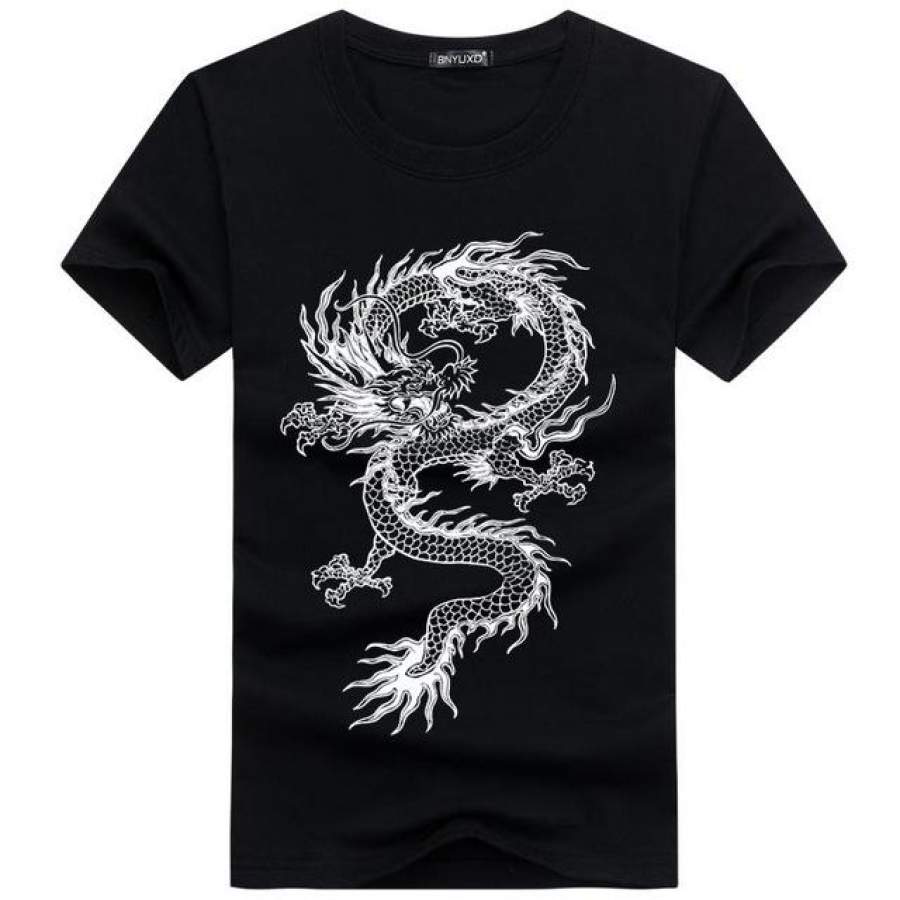 summer T-Shirt Man’s 3 D Cotton Funny Vintage Dragon Short Sleeve Summer Style Slim Clothing