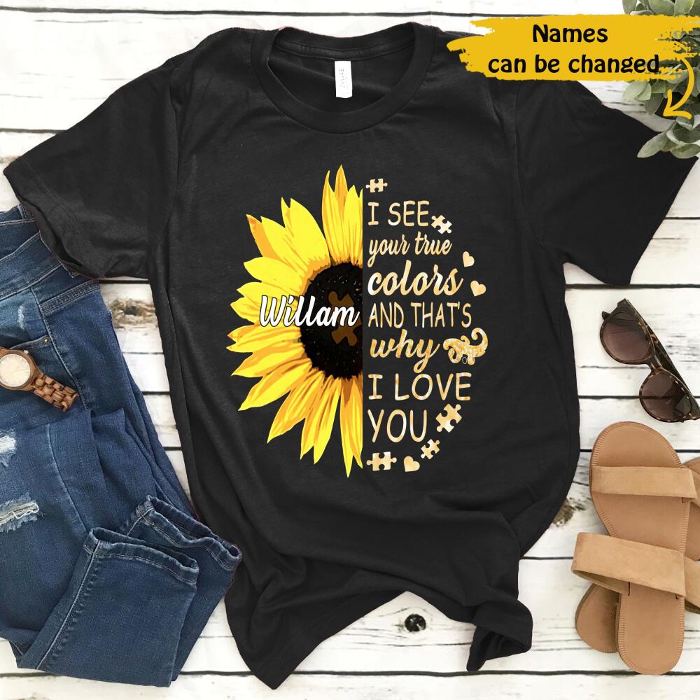 Personalized Your True Color Half Sunflower Autism Awareness Gift For Autism Mom Dad- Standard T-Shirt Hoodie