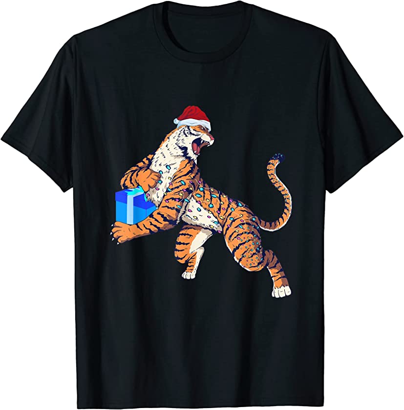 Christmas Bengal Tiger Santa Hat Growling Bengal Tiger X-Mas T-Shirt