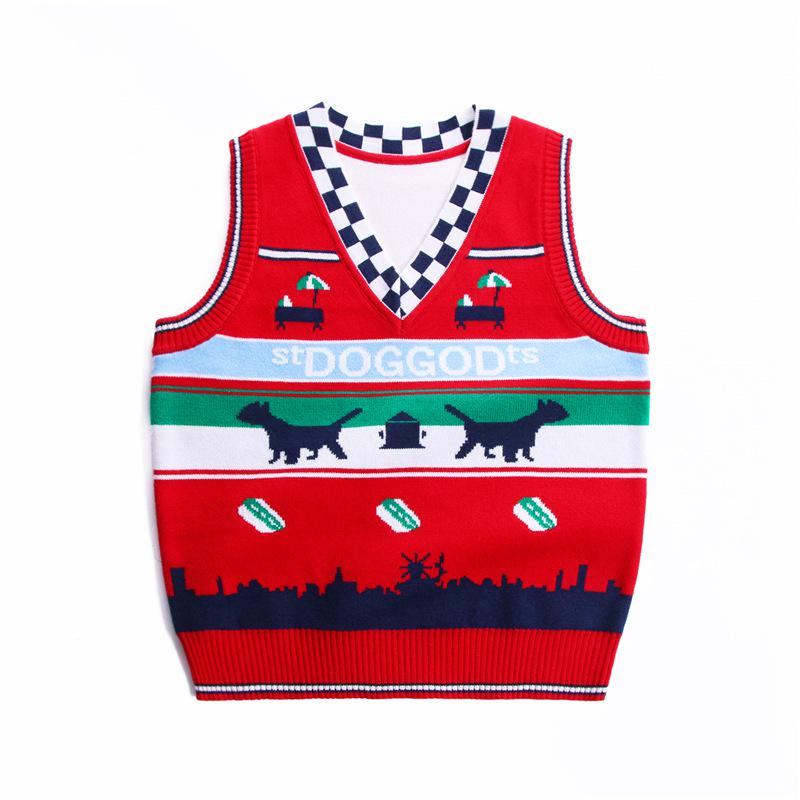 Children Sweater Vest Baby Boys Knitted Sweater Vest Dog Spring and Autumn Christmas Sweater Kids Vest alx