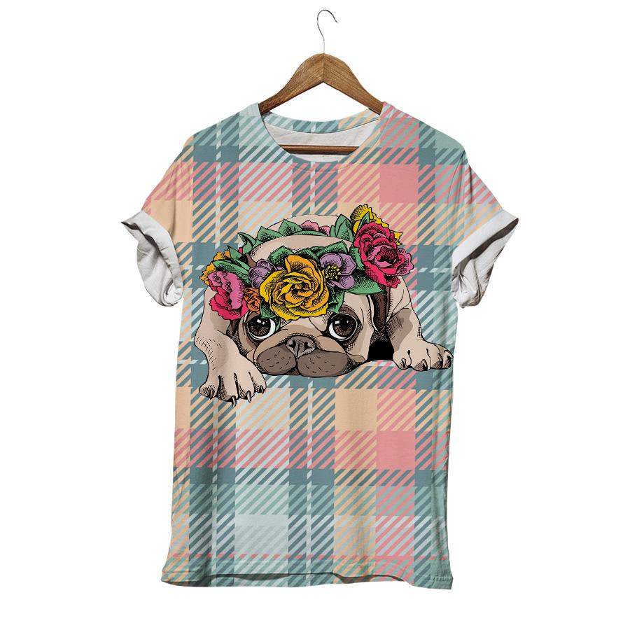 Pug Puppy In A Right Floral Head Wreath T-shirt