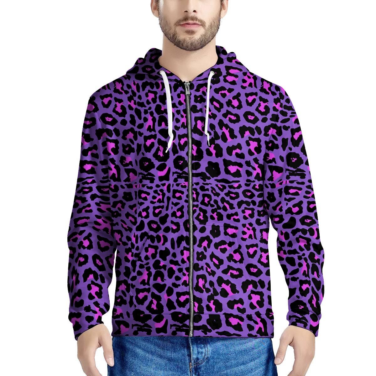 Purple Leopard Men’S Zip Up Hoodie