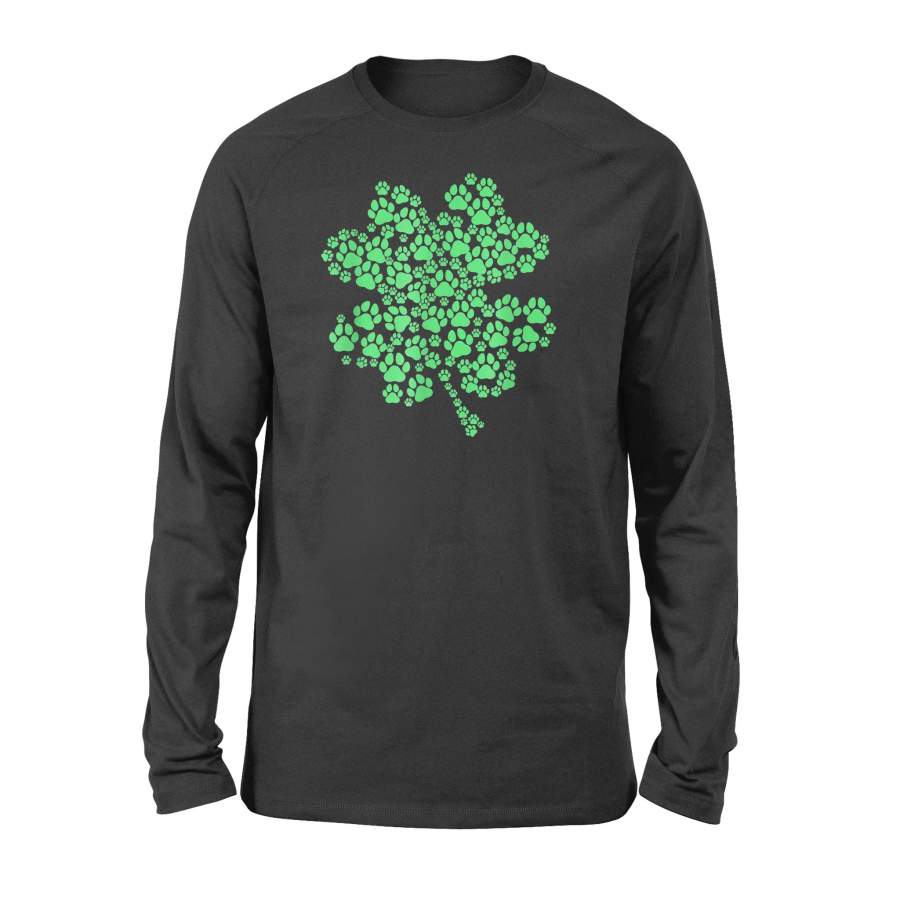 Lucky Clover Paw Dog Puppy St Patricks Day  Long  Sleeve T-Shirt