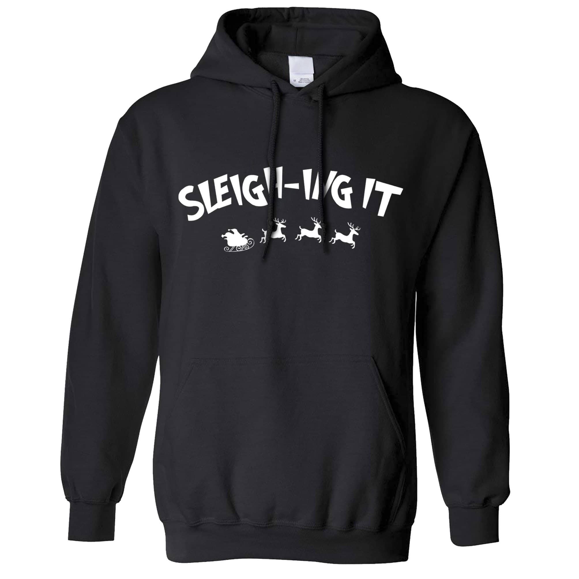 Joke Christmas Hoodie Sleigh-Ing Slaying It Pun Hooded Jumper