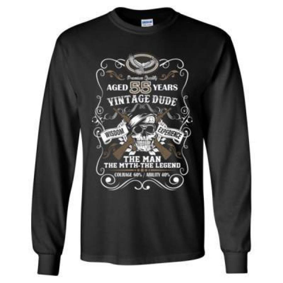 AGR Aged 55 Years Vintage Dude Wisdom Experience The Man The Myth The Legend Courage 60% Ability 40% – Long Sleeve T-Shirt