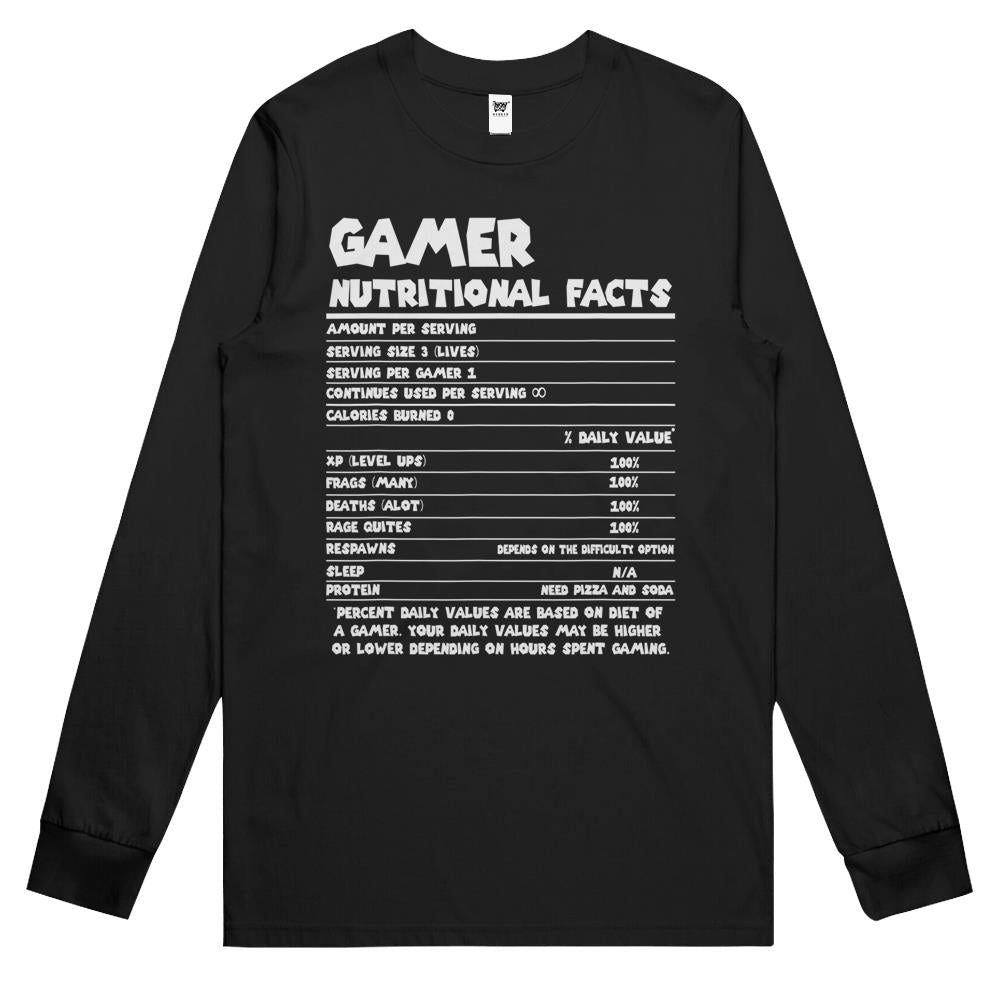 Nutritional Facts Shirt, Gamer Nutrition Facts Shirt, Gamer Nutritional Facts Cool Funny Gamers Shirts Long Sleeve T Shirts