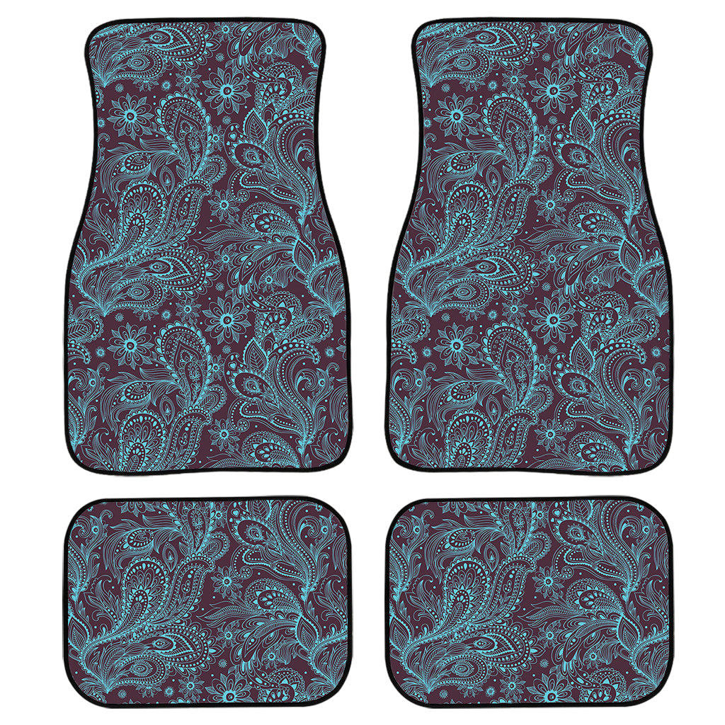 Turquoise Paisley Pattern Print Front And Back Car Floor Mats, Front Car Mat